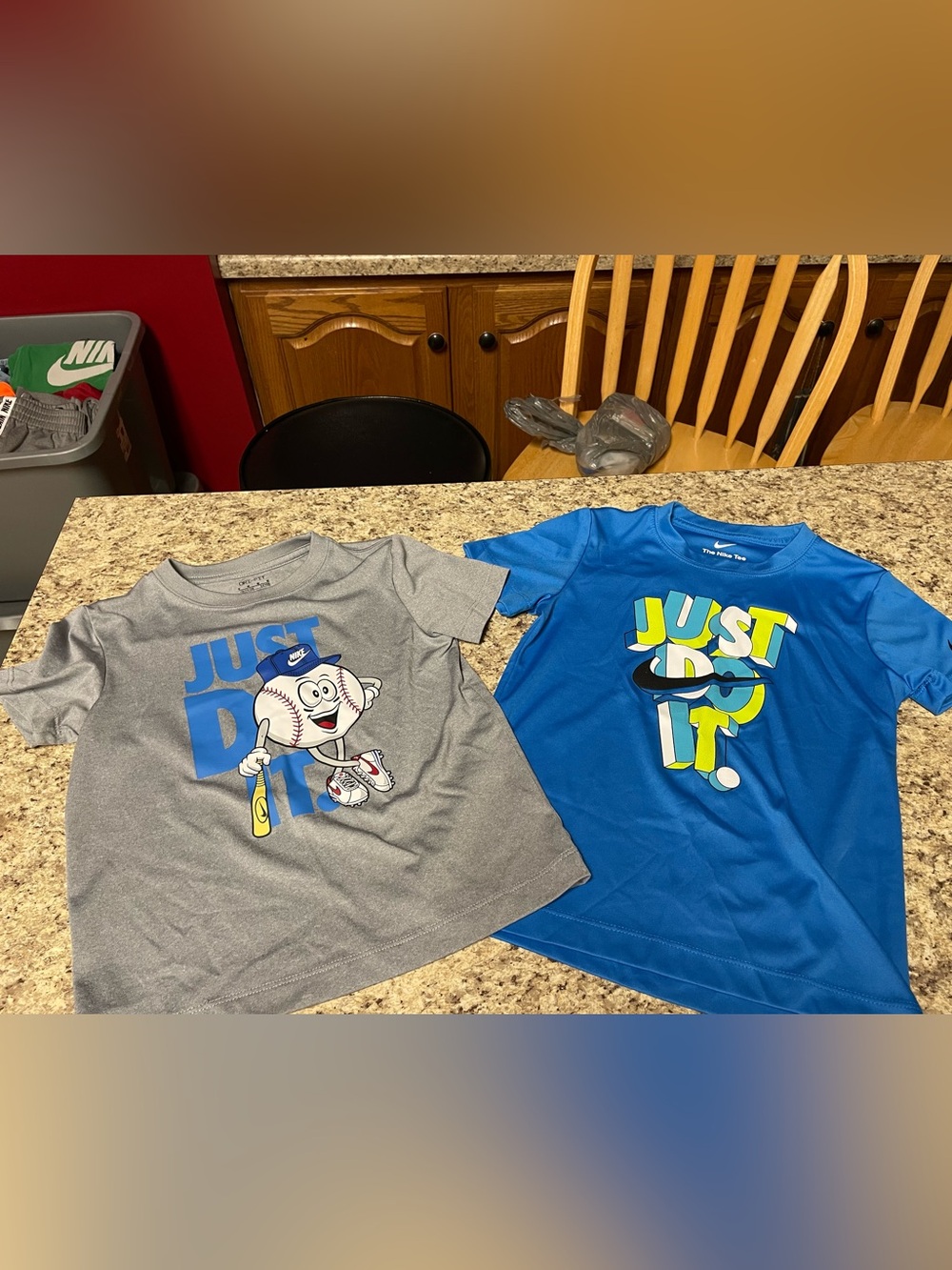 Nike Kids Short Sleeve Tees in Blue and Gray - Graphic 'Just Do It' Set